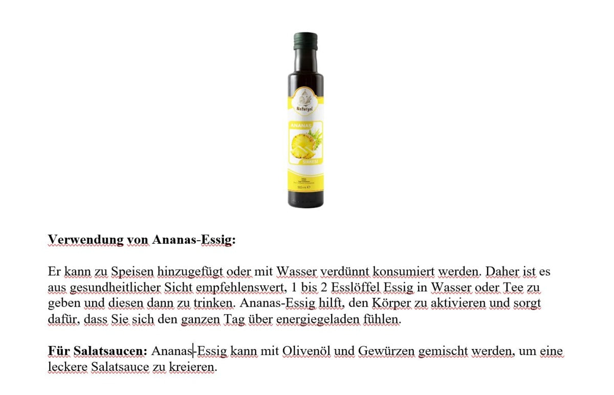 Naturyol Ananas-Essig 500ml - Fruchtiger Essig