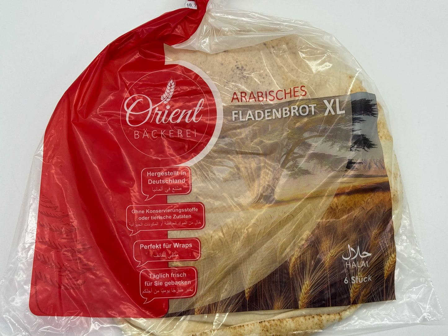 Orient Bäckerei Arabisches Fladenbrot Rot XL – Halal Fladenbrot (6 Stück, Ø 26–27 cm)