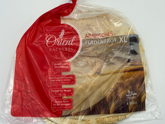 Orient Bäckerei Arabisches Fladenbrot Rot XL – Halal Fladenbrot (6 Stück, Ø 26–27 cm)