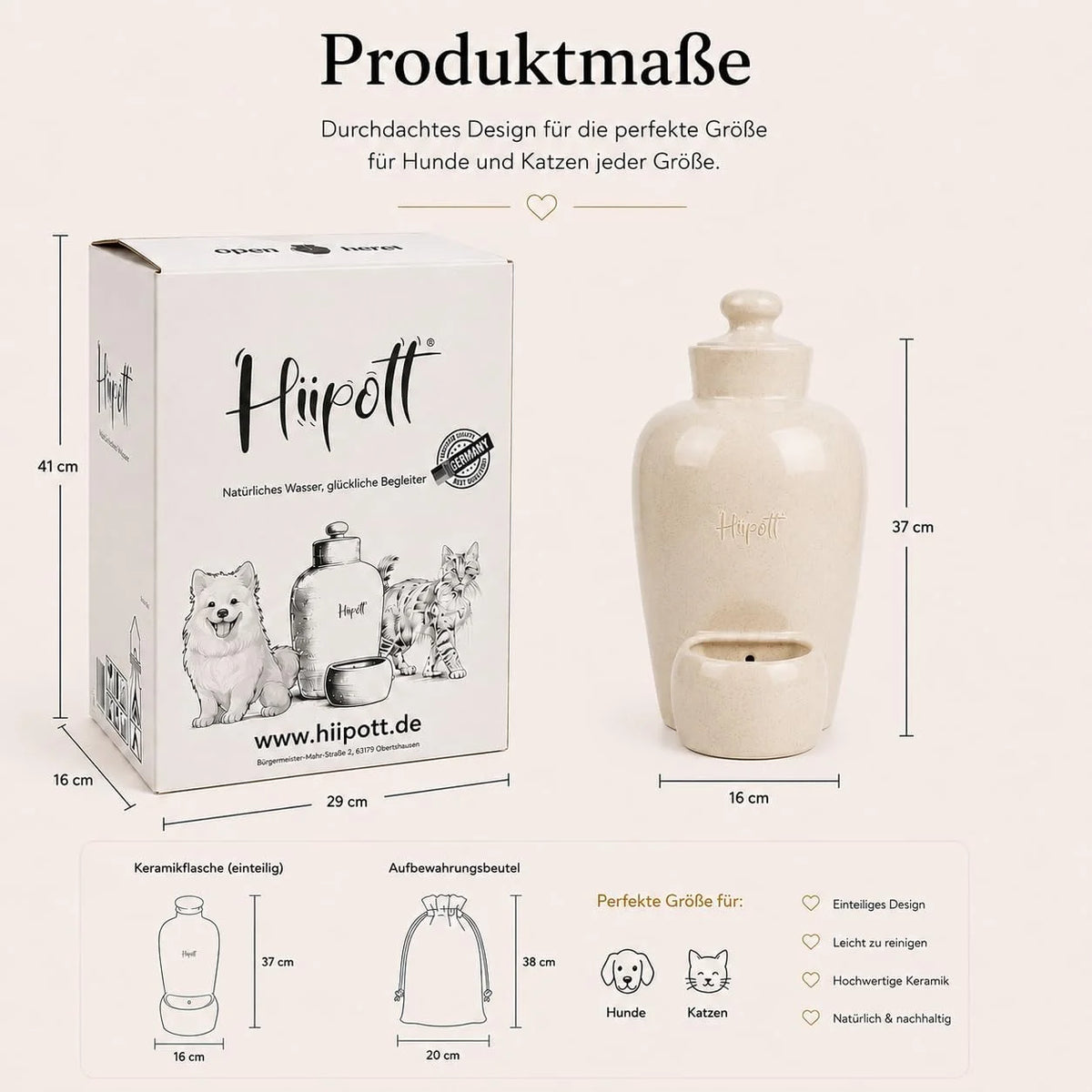 Premium Keramik Wassernapf für Hunde & Katzen mit Maifan-Stein